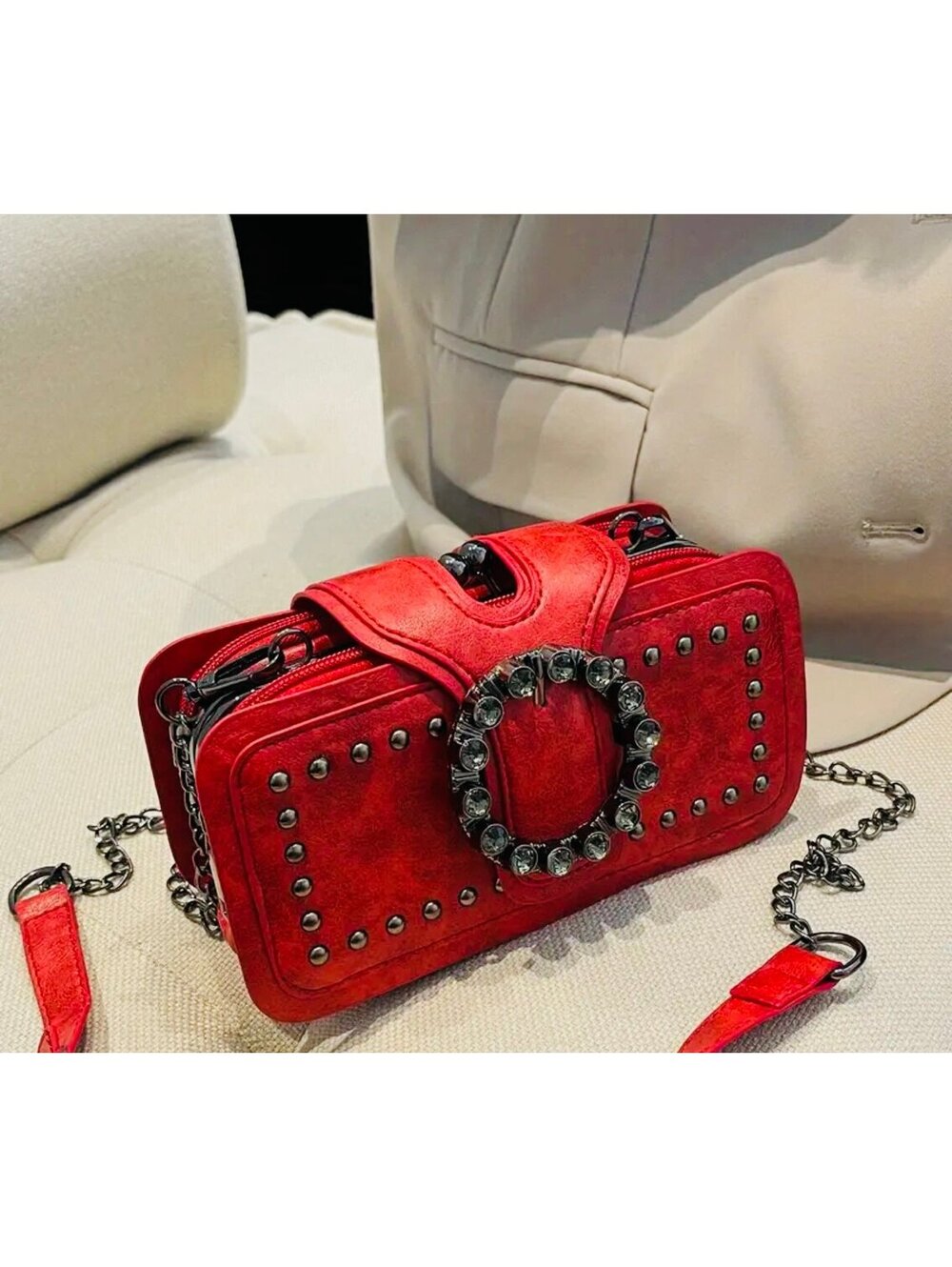 New - Gorgeous - Faux Leather Crossbody Bag with Amazing Detail in Red